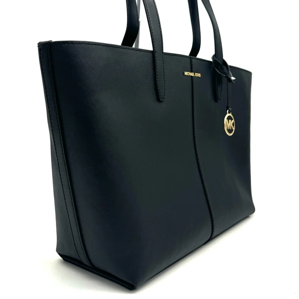 Michael Kors Medium Jet Set Travel Zip Tote Bag Black/Gold